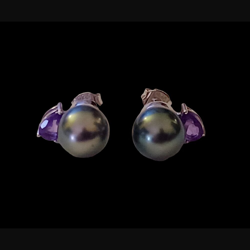 Affinity 925 Sterling Silver .70 Carat Amethyst 9mm Tahitian Freshwater Pearl